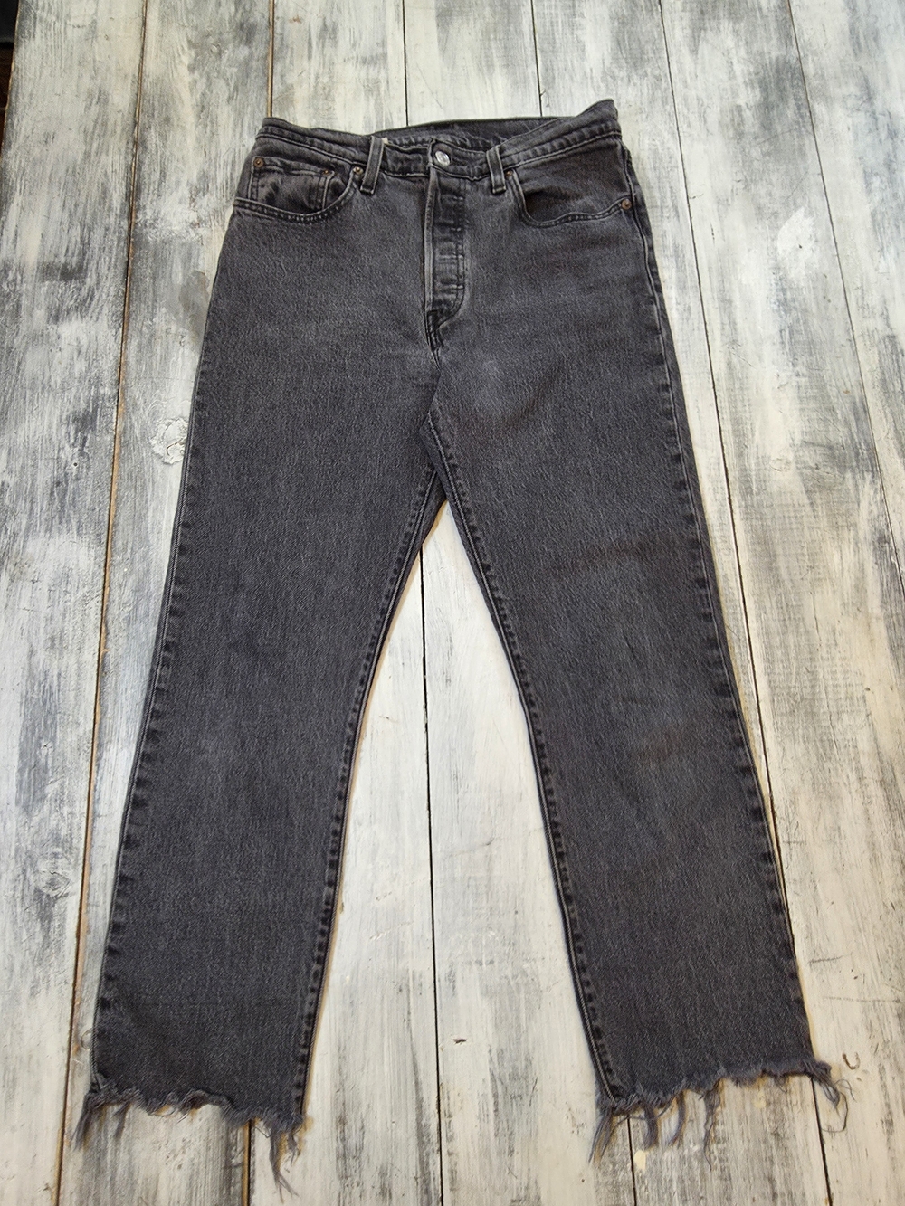 Levi's 501 Women's Charcoal Black Straight Leg Jeans sz 28 w Raw Frayed Hem